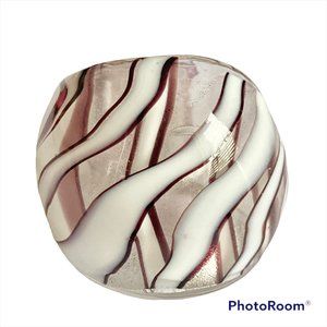Murano Style Glass Dome Cocktail Ring Size 7 8 9 White Brown USA Seller Vintage